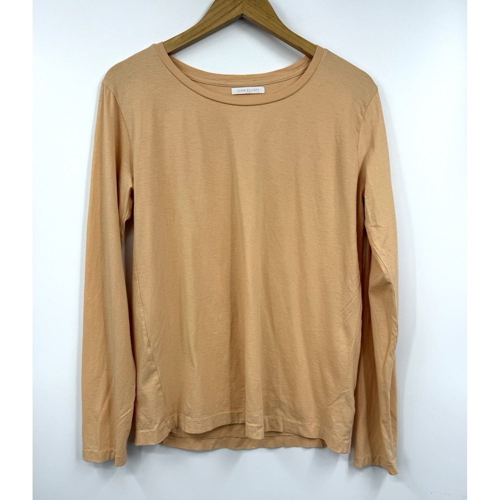 John Elliott Shirt Mens University Tee Long Sleeve Orange Cotton Size 1 Small